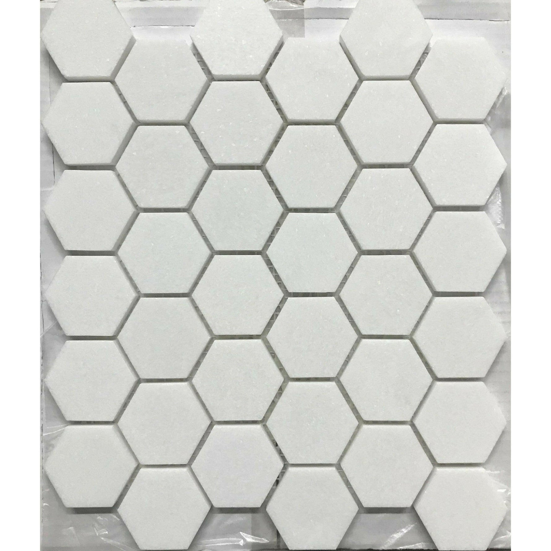 CLEARANCE - Thassos White Marble Polished 2" Hexagon Mosaic Tile CLEARANCE - Thassos White Marble Polished 2" Hexagon Mosaic Tile - American Tile Depot
