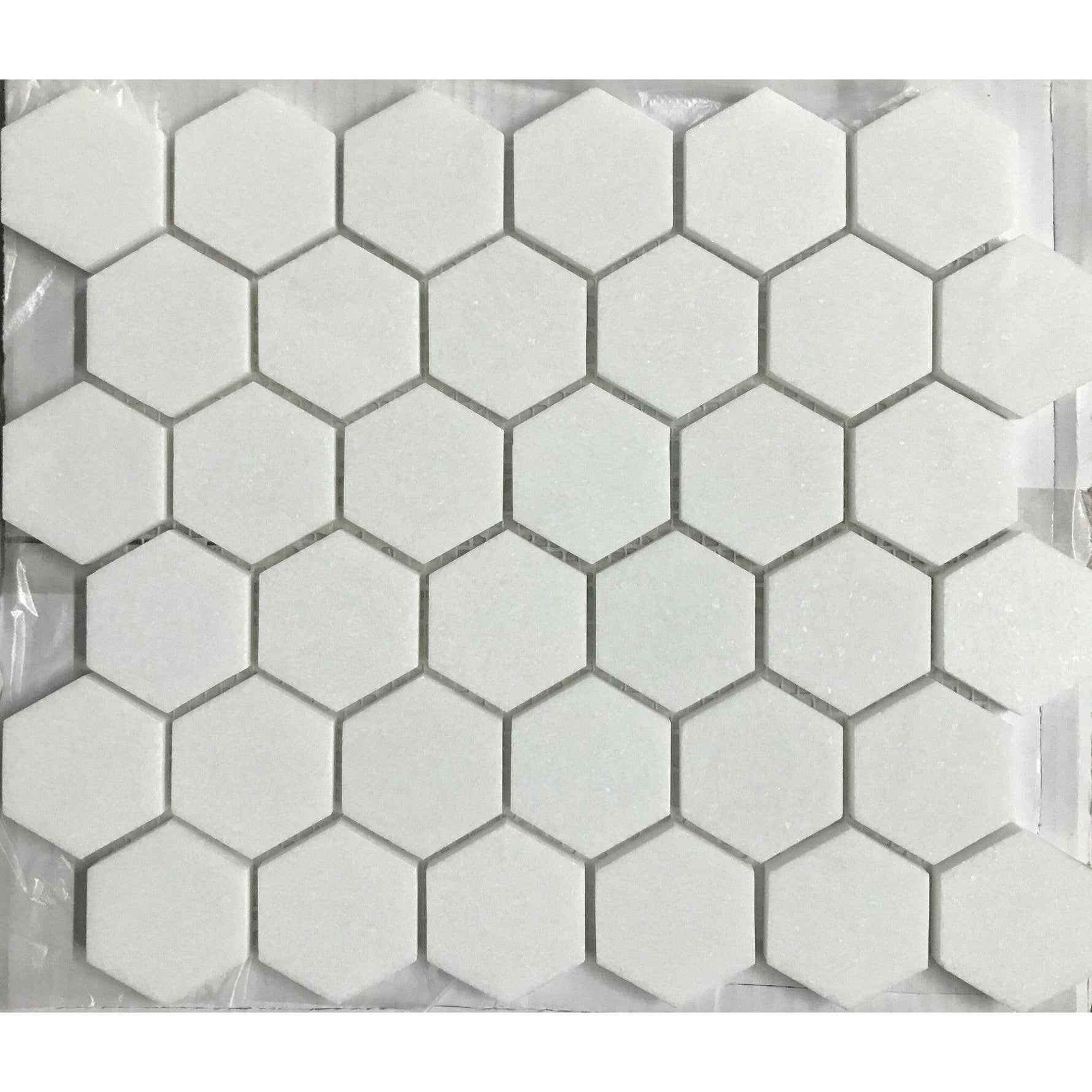 CLEARANCE - Thassos White Marble Polished 2" Hexagon Mosaic Tile CLEARANCE - Thassos White Marble Polished 2" Hexagon Mosaic Tile - American Tile Depot