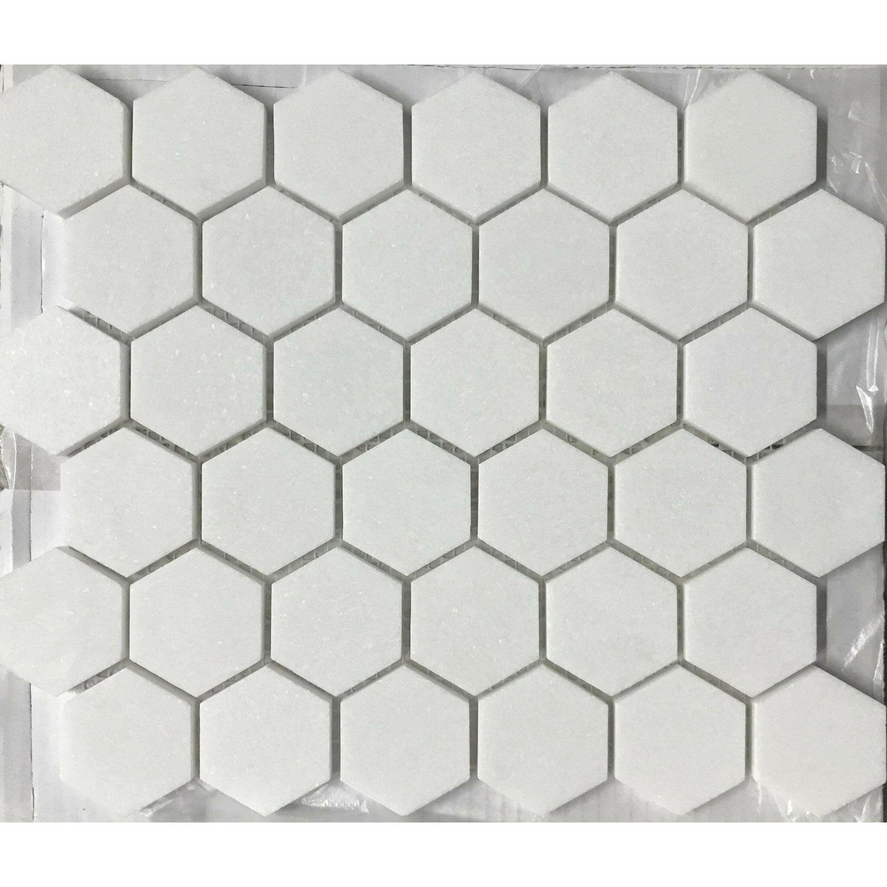 CLEARANCE - Thassos White Marble Polished 2" Hexagon Mosaic Tile CLEARANCE - Thassos White Marble Polished 2" Hexagon Mosaic Tile - American Tile Depot