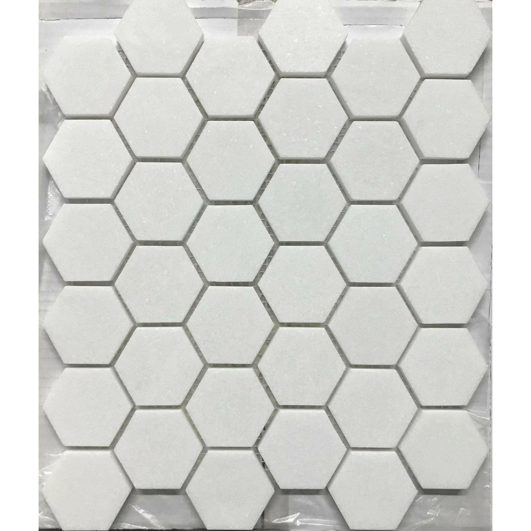 CLEARANCE - Thassos White Marble Polished 2" Hexagon Mosaic Tile CLEARANCE - Thassos White Marble Polished 2" Hexagon Mosaic Tile - American Tile Depot