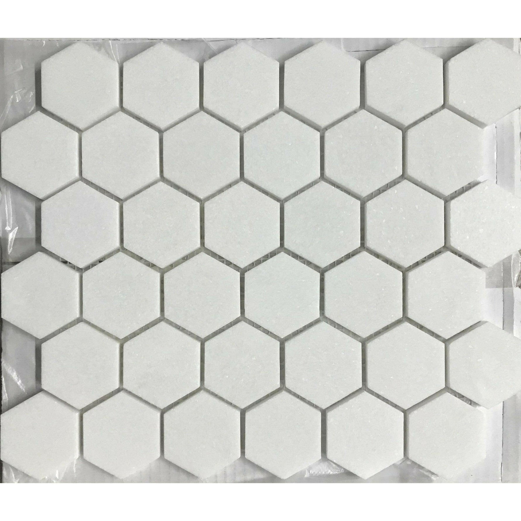 CLEARANCE - Thassos White Marble Polished 2" Hexagon Mosaic Tile CLEARANCE - Thassos White Marble Polished 2" Hexagon Mosaic Tile - American Tile Depot