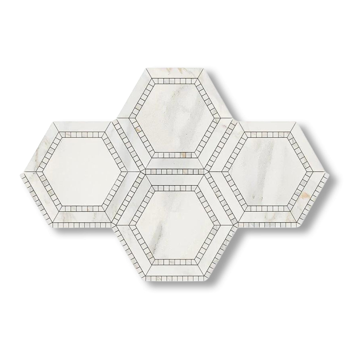 Calacatta Gold Marble Honed 5" Hexagon Combination Mosaic Tile w/ Calacatta Gold Border - American Tile Depot