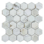 Calacatta Gold Marble Polished 2" Vortex Hexagon Mosaic Tile w/ Calacatta Gold Border Calacatta Gold Marble Polished 2" Vortex Hexagon Mosaic Tile w/ Calacatta Gold Border - American Tile Depot
