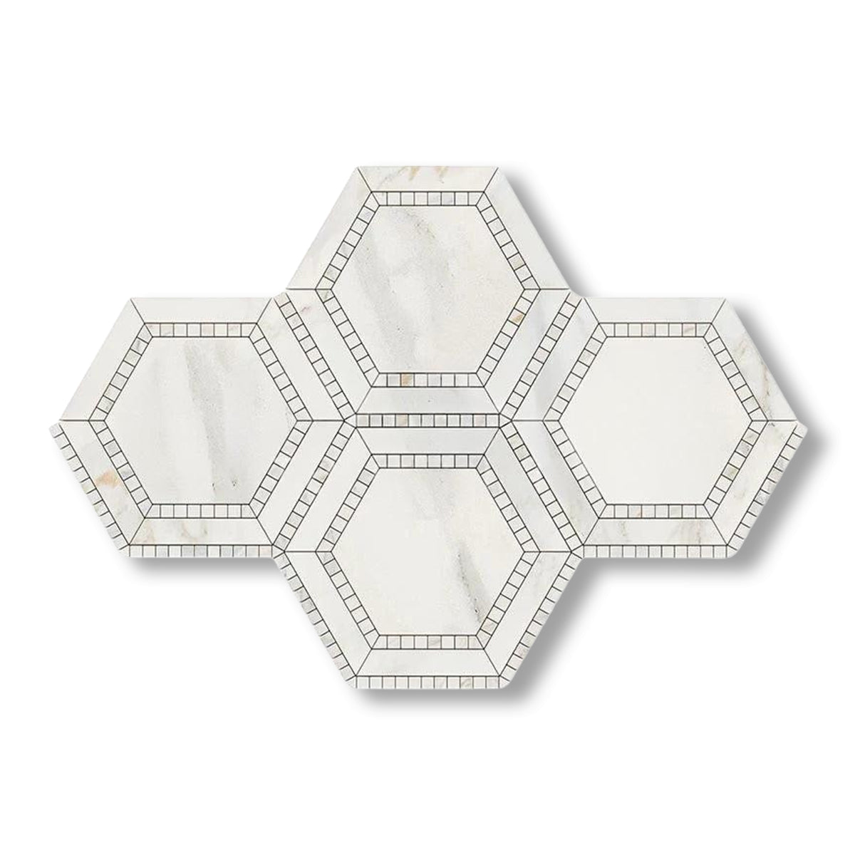 Calacatta Gold Marble Polished 5" Hexagon Combination Mosaic Tile w/ Calacatta Gold Border - American Tile Depot