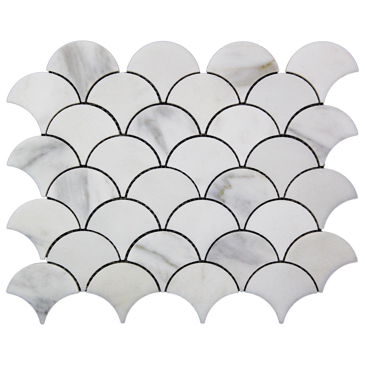 Calacatta Gold Marble Honed 3" Fan Mosaic Tile Calacatta Gold Marble Honed 3" Fan Mosaic Tile - American Tile Depot