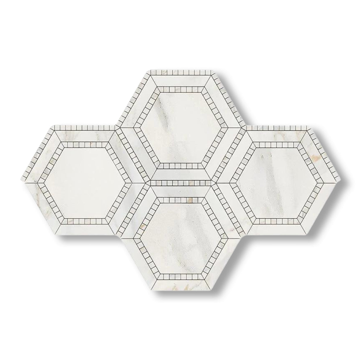 Calacatta Gold Marble Honed 5" Hexagon Combination Mosaic Tile w/ Calacatta Gold Border - American Tile Depot