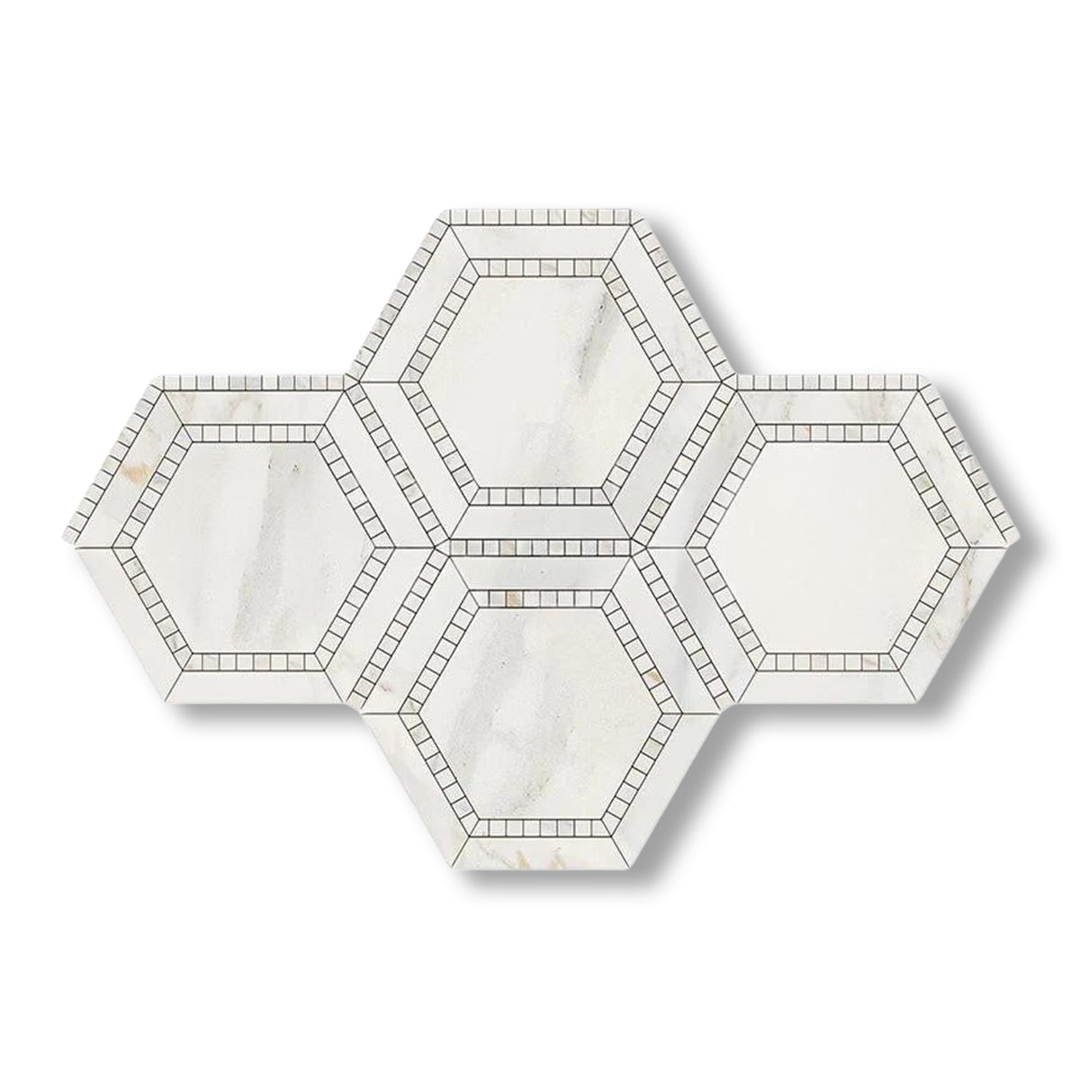 Calacatta Gold Marble Honed 5" Hexagon Combination Mosaic Tile w/ Calacatta Gold Border - American Tile Depot