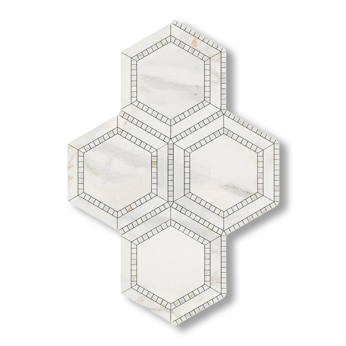 Calacatta Gold Marble Honed 5" Hexagon Combination Mosaic Tile w/ Calacatta Gold Border - American Tile Depot