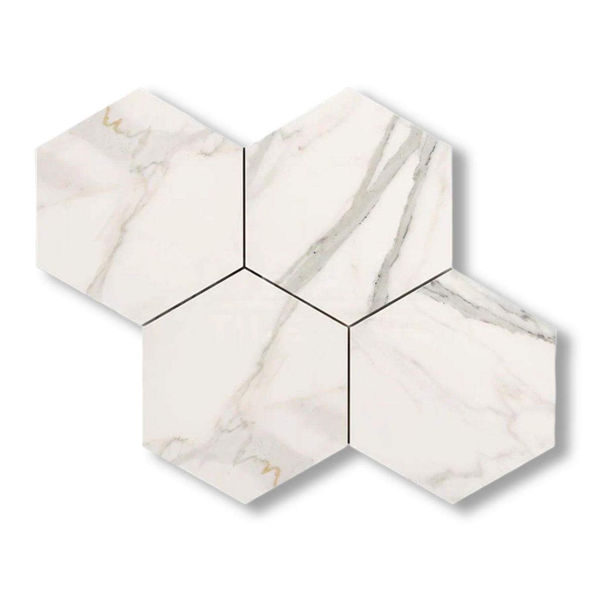 Calacatta Gold Marble Honed 6" Large Hexagon Mosaic Tile