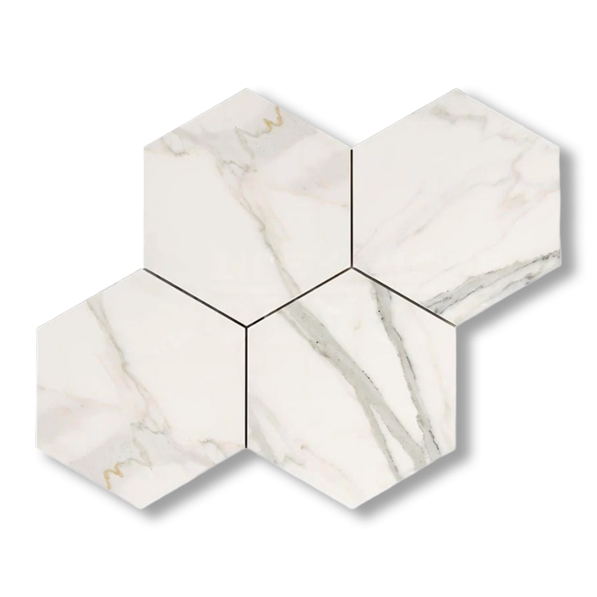 Calacatta Gold Marble Polished 6" Large Hexagon Mosaic Tile - American Tile Depot
