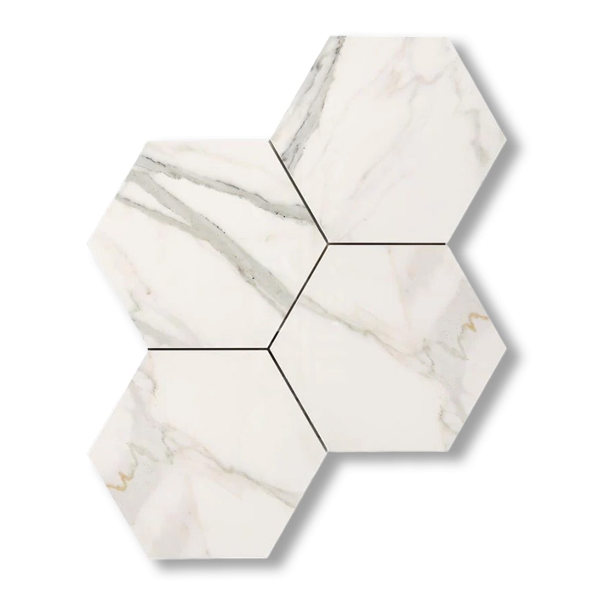 Calacatta Gold Marble Honed 6" Large Hexagon Mosaic Tile - American Tile Depot