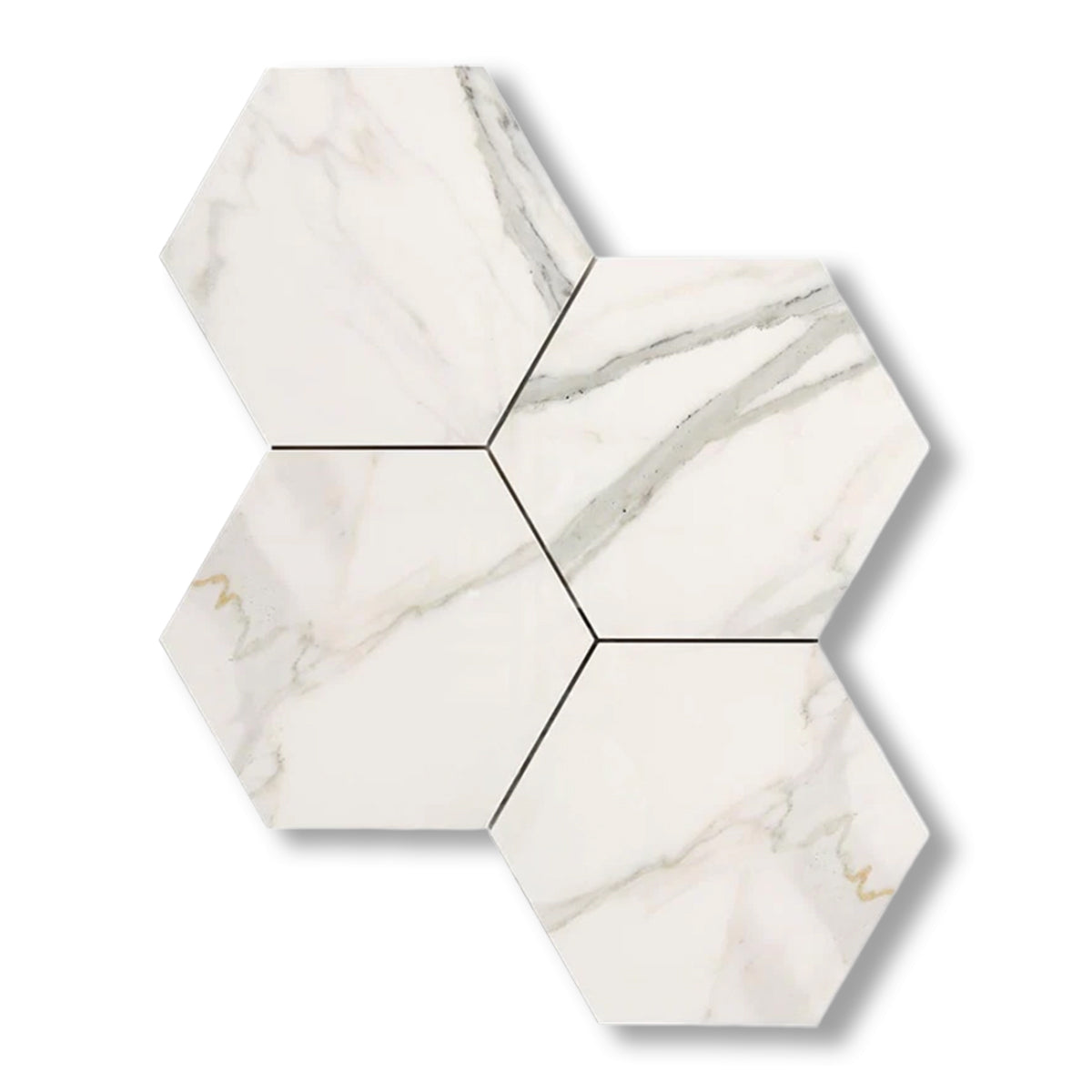 Calacatta Gold Marble Polished 6" Large Hexagon Mosaic Tile - American Tile Depot