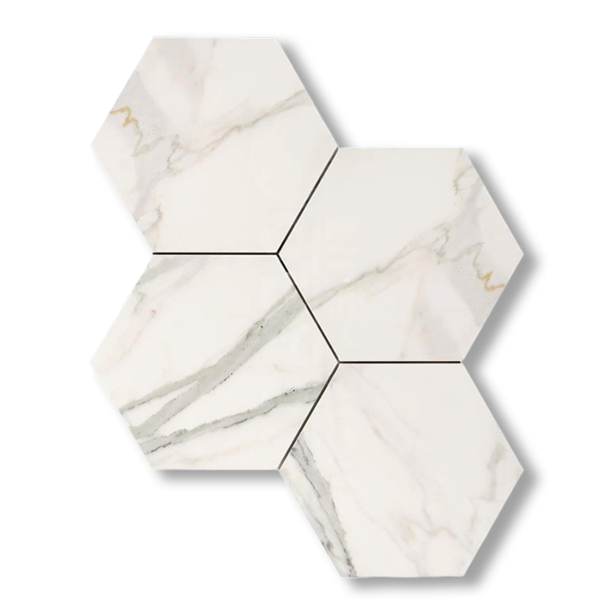 Calacatta Gold Marble Honed 6" Large Hexagon Mosaic Tile - American Tile Depot