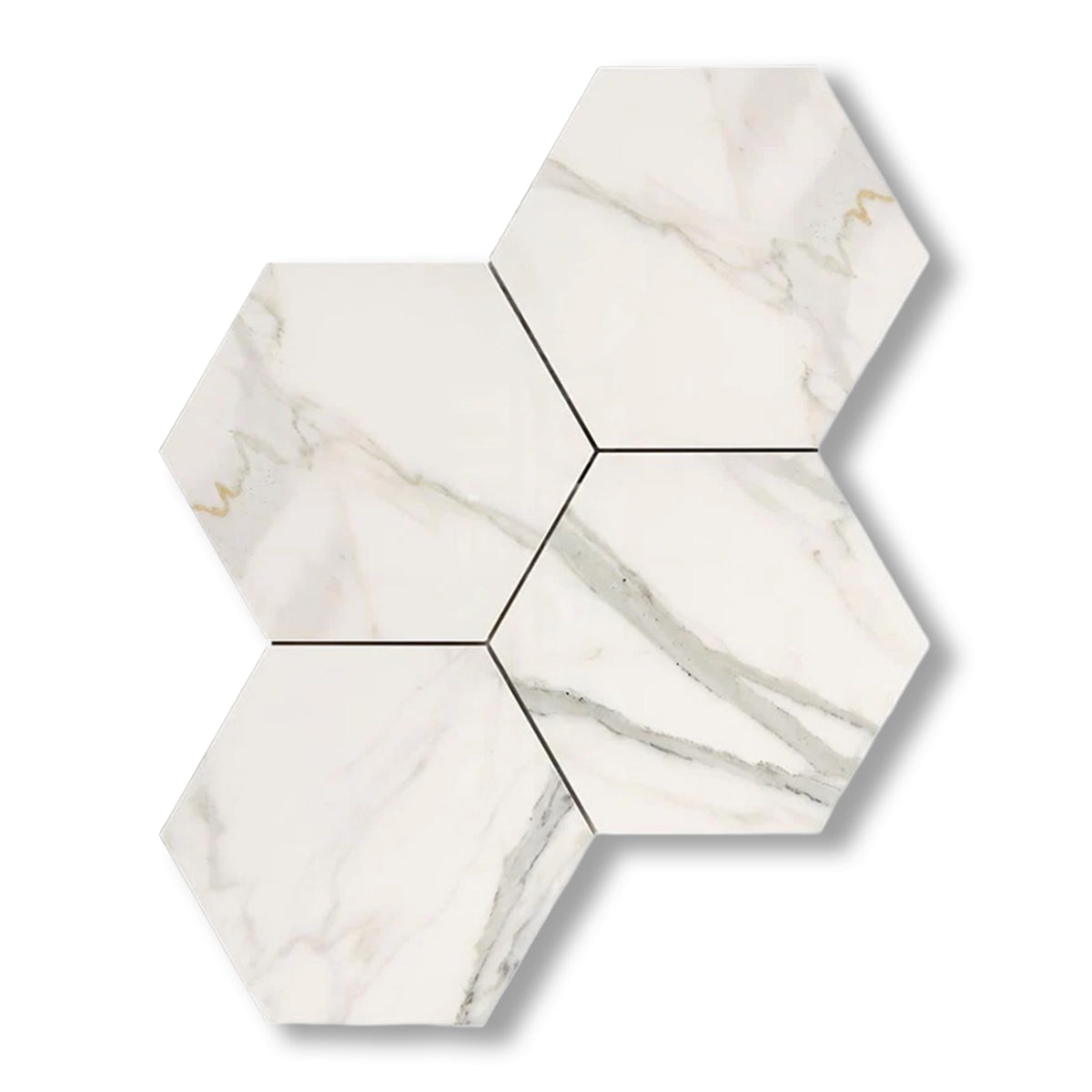 Calacatta Gold Marble Honed 6" Large Hexagon Mosaic Tile