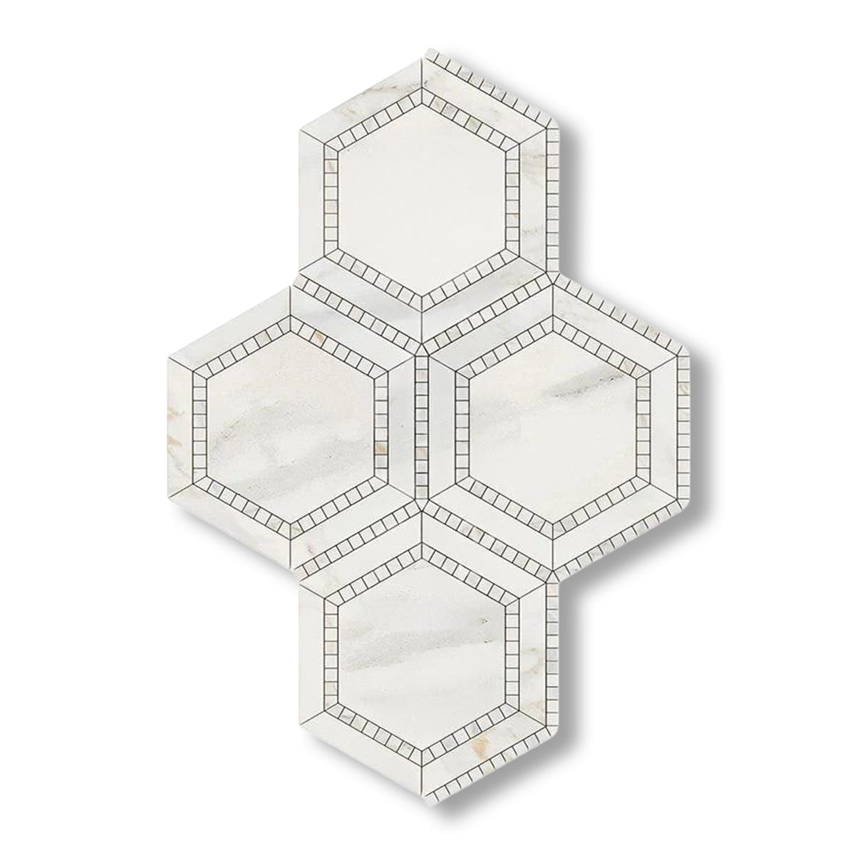 Calacatta Gold Marble Polished 5" Hexagon Combination Mosaic Tile w/ Calacatta Gold Border - American Tile Depot