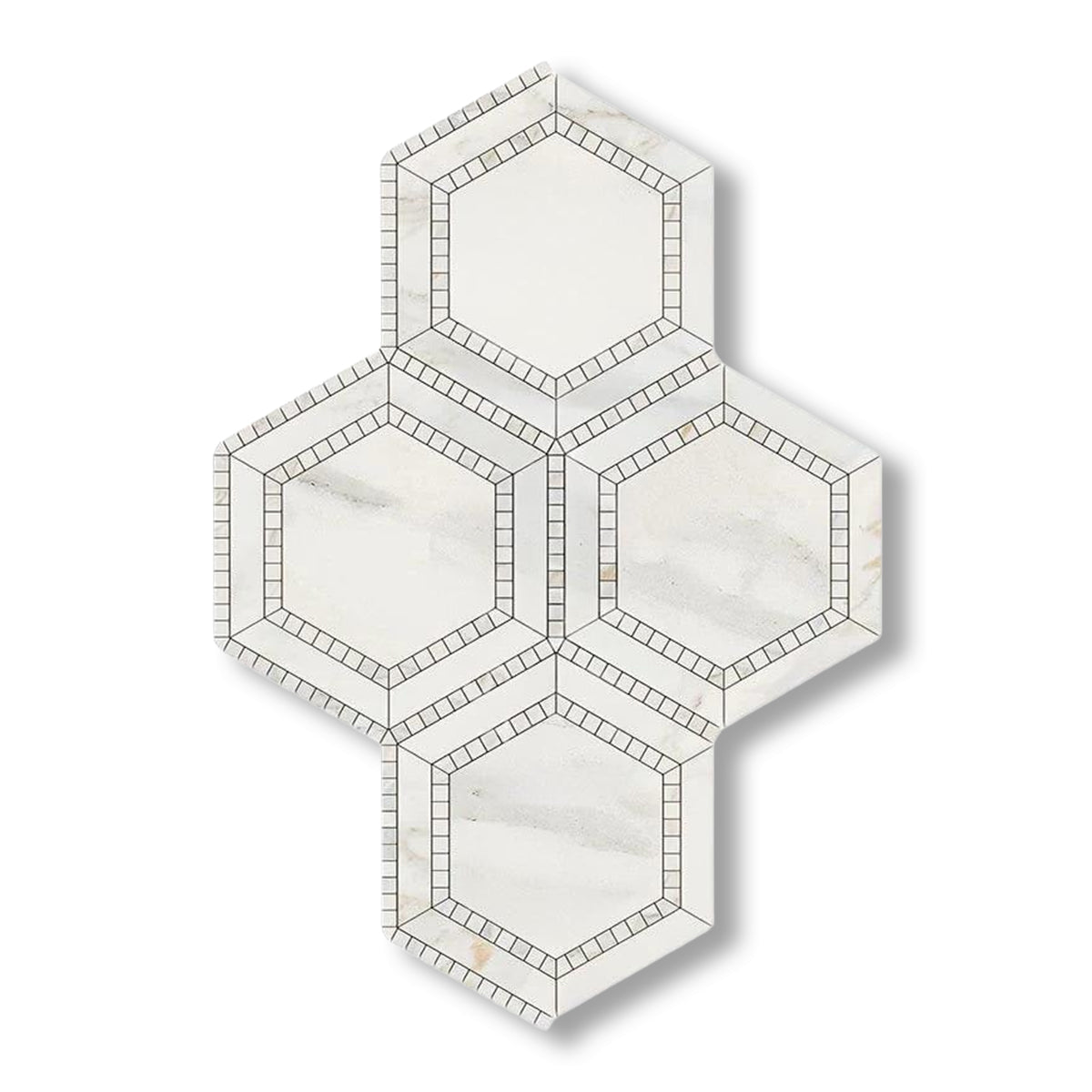 Calacatta Gold Marble Honed 5" Hexagon Combination Mosaic Tile w/ Calacatta Gold Border - American Tile Depot