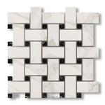 Calacatta Gold Marble Honed Large Basketweave Mosaic Tile w/ Black Dots - American Tile Depot