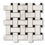 Calacatta Gold Marble Honed Large Basketweave Mosaic Tile w/ Black Dots - American Tile Depot