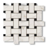 Calacatta Gold Marble Honed Large Basketweave Mosaic Tile w/ Black Dots - American Tile Depot