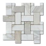 Calacatta Gold Marble Honed Large Basketweave Mosaic Tile w/ Calacatta Gold Dots Calacatta Gold Marble Honed Large Basketweave Mosaic Tile w/ Calacatta Gold Dots - American Tile Depot