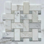 Calacatta Gold Marble Honed Large Basketweave Mosaic Tile w/ Ming Green Dots Calacatta Gold Marble Honed Large Basketweave Mosaic Tile w/ Ming Green Dots - American Tile Depot