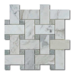 Calacatta Gold Marble Honed Large Basketweave Mosaic Tile w/ Ming Green Dots Calacatta Gold Marble Honed Large Basketweave Mosaic Tile w/ Ming Green Dots - American Tile Depot