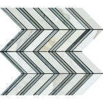 Calacatta Gold Marble Honed Large Chevron Mosaic Tile w/ Blue-Gray Marble Strips Calacatta Gold Marble Honed Large Chevron Mosaic Tile w/ Blue-Gray Marble Strips - American Tile Depot