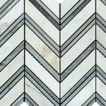 Calacatta Gold Marble Honed Large Chevron Mosaic Tile w/ Blue-Gray Marble Strips Calacatta Gold Marble Honed Large Chevron Mosaic Tile w/ Blue-Gray Marble Strips - American Tile Depot