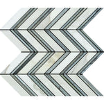 Calacatta Gold Marble Honed Large Chevron Mosaic Tile w/ Blue-Gray Marble Strips Calacatta Gold Marble Honed Large Chevron Mosaic Tile w/ Blue-Gray Marble Strips - American Tile Depot