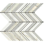 Calacatta Gold Marble Honed Large Chevron Mosaic Tile w/ Calacatta Marble Strips Calacatta Gold Marble Honed Large Chevron Mosaic Tile w/ Calacatta Marble Strips - American Tile Depot