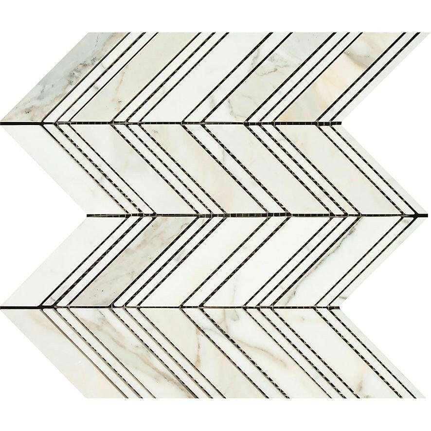 Calacatta Gold Marble Honed Large Chevron Mosaic Tile w/ Calacatta Marble Strips Calacatta Gold Marble Honed Large Chevron Mosaic Tile w/ Calacatta Marble Strips - American Tile Depot