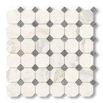Calacatta Gold Marble Polished Octagon Mosaic Tile w/ Blue-Gray Dots - American Tile Depot