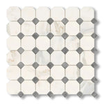 Calacatta Gold Marble Polished Octagon Mosaic Tile w/ Blue-Gray Dots - American Tile Depot