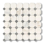 Calacatta Gold Marble Honed Octagon Mosaic Tile w/ Blue-Gray Dots - American Tile Depot
