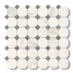 Calacatta Gold Marble Polished Octagon Mosaic Tile w/ Blue-Gray Dots - American Tile Depot