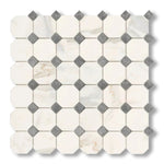 Calacatta Gold Marble Polished Octagon Mosaic Tile w/ Blue-Gray Dots - American Tile Depot