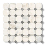 Calacatta Gold Marble Polished Octagon Mosaic Tile w/ Blue-Gray Dots - American Tile Depot