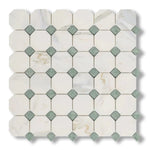 Calacatta Gold Marble Polished Octagon Mosaic Tile w/ Ming Green Dots - American Tile Depot