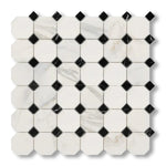 Calacatta Gold Marble Honed Octagon Mosaic Tile w/ Black Dots - American Tile Depot