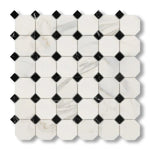 Calacatta Gold Marble Polished Octagon Mosaic Tile w/ Black Dots - American Tile Depot