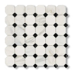 Calacatta Gold Marble Polished Octagon Mosaic Tile w/ Black Dots - American Tile Depot