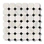 Calacatta Gold Marble Honed Octagon Mosaic Tile w/ Black Dots - American Tile Depot