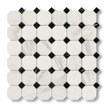 Calacatta Gold Marble Honed Octagon Mosaic Tile w/ Black Dots - American Tile Depot