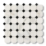 Calacatta Gold Marble Polished Octagon Mosaic Tile w/ Black Dots - American Tile Depot