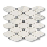 Calacatta Gold Marble Polished Octave Pattern Mosaic Tile w/ Blue-Gray Dots - American Tile Depot