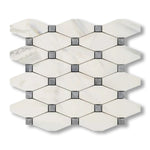 Calacatta Gold Marble Polished Octave Pattern Mosaic Tile w/ Blue-Gray Dots - American Tile Depot