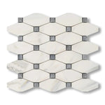 Calacatta Gold Marble Polished Octave Pattern Mosaic Tile w/ Blue-Gray Dots - American Tile Depot