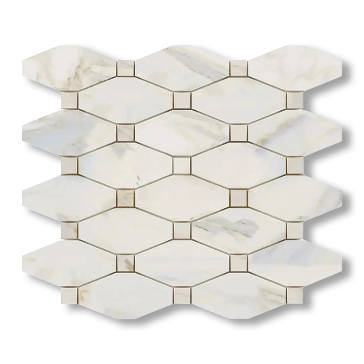Calacatta Gold Marble Polished Octave Pattern Mosaic Tile w/ Calacatta Gold Dots - American Tile Depot