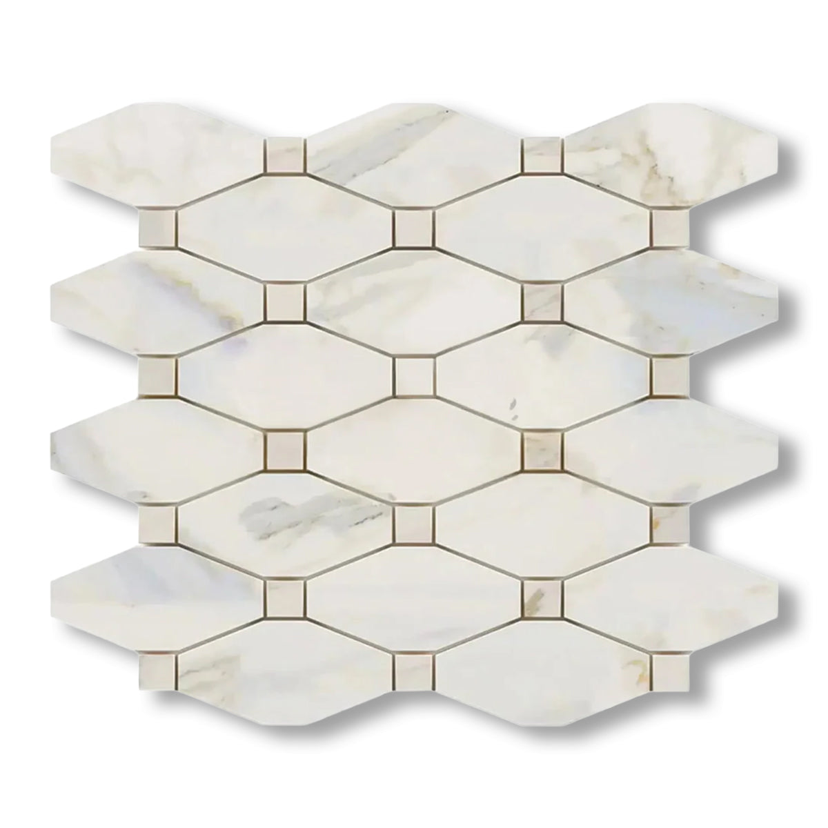 Calacatta Gold Marble Polished Octave Pattern Mosaic Tile w/ Calacatta Gold Dots - American Tile Depot