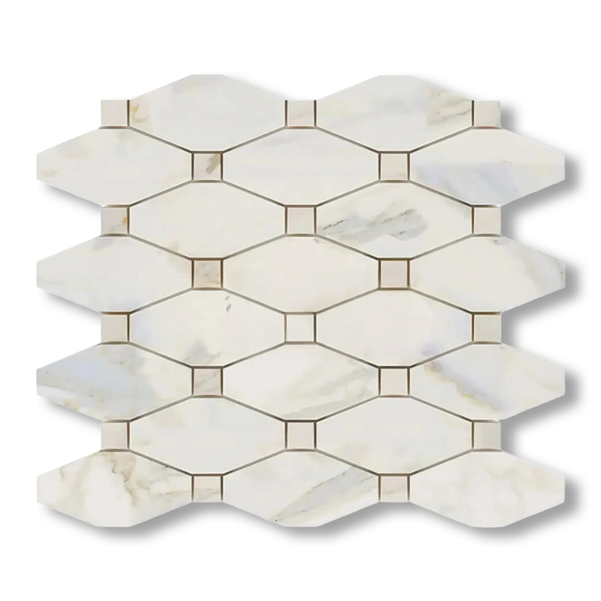 Calacatta Gold Marble Polished Octave Pattern Mosaic Tile w/ Calacatta Gold Dots - American Tile Depot